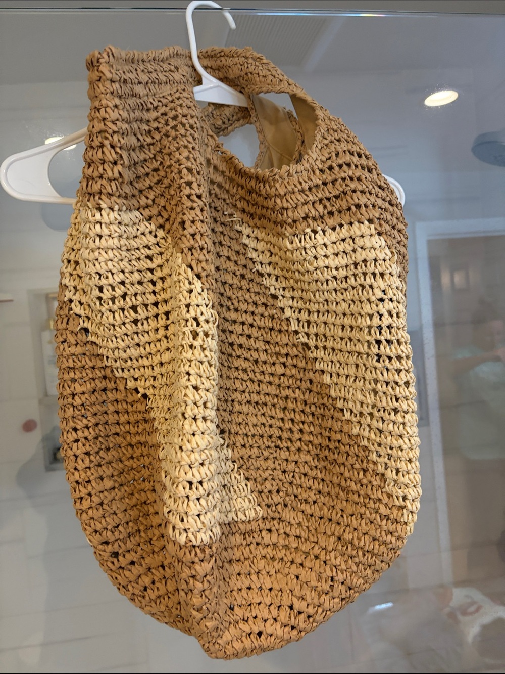 Free People Two-Tone Woven Tote in Tan and Cream